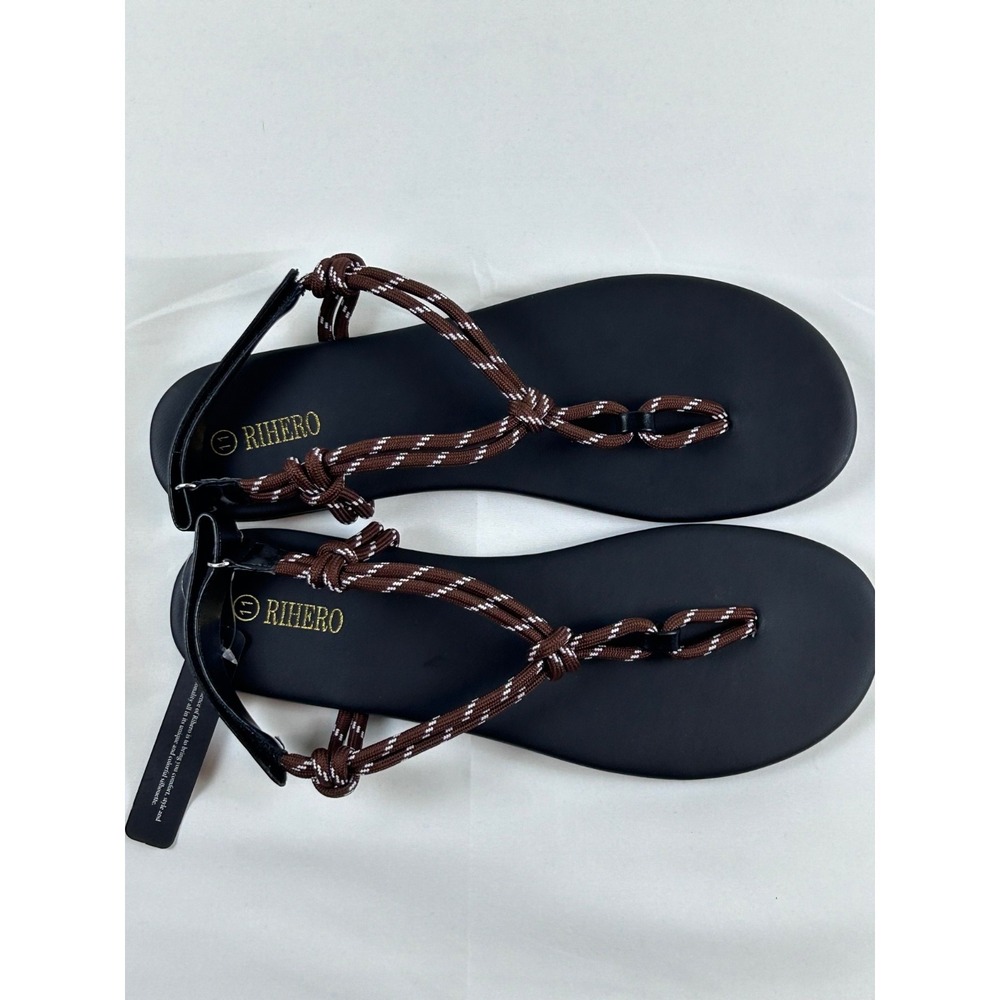 Rihero Rope Thong Sandals Women Sz 11 Ankle Strap Slip On Comfortable Beach Flat - Picture 3 of 6